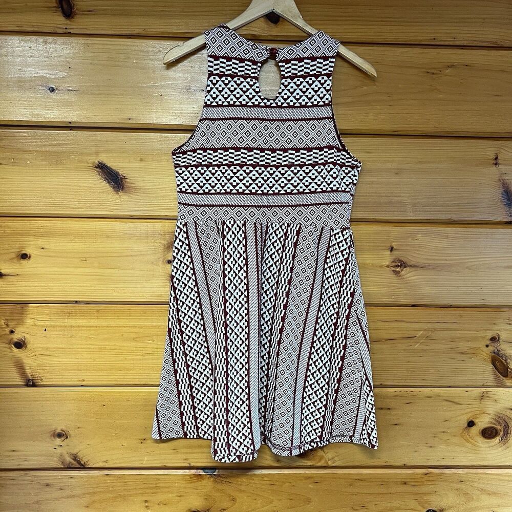 Ginger G Sleeveless Midi Dress Maroon and White Aztec Print Women's Medium Aline - Picture 4 of 5